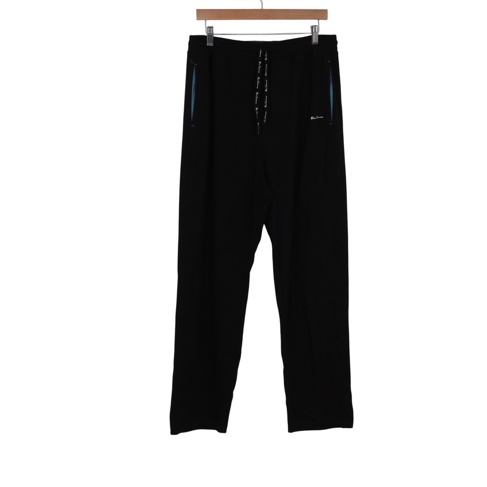 Ben Sherman Jogger Pants Mens L Straight Leg Black Teal Logo Active Excellent